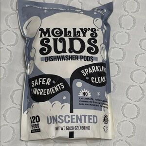 120 Molly's Suds Dishwasher Pods Unscented Brand New 59.26 oz